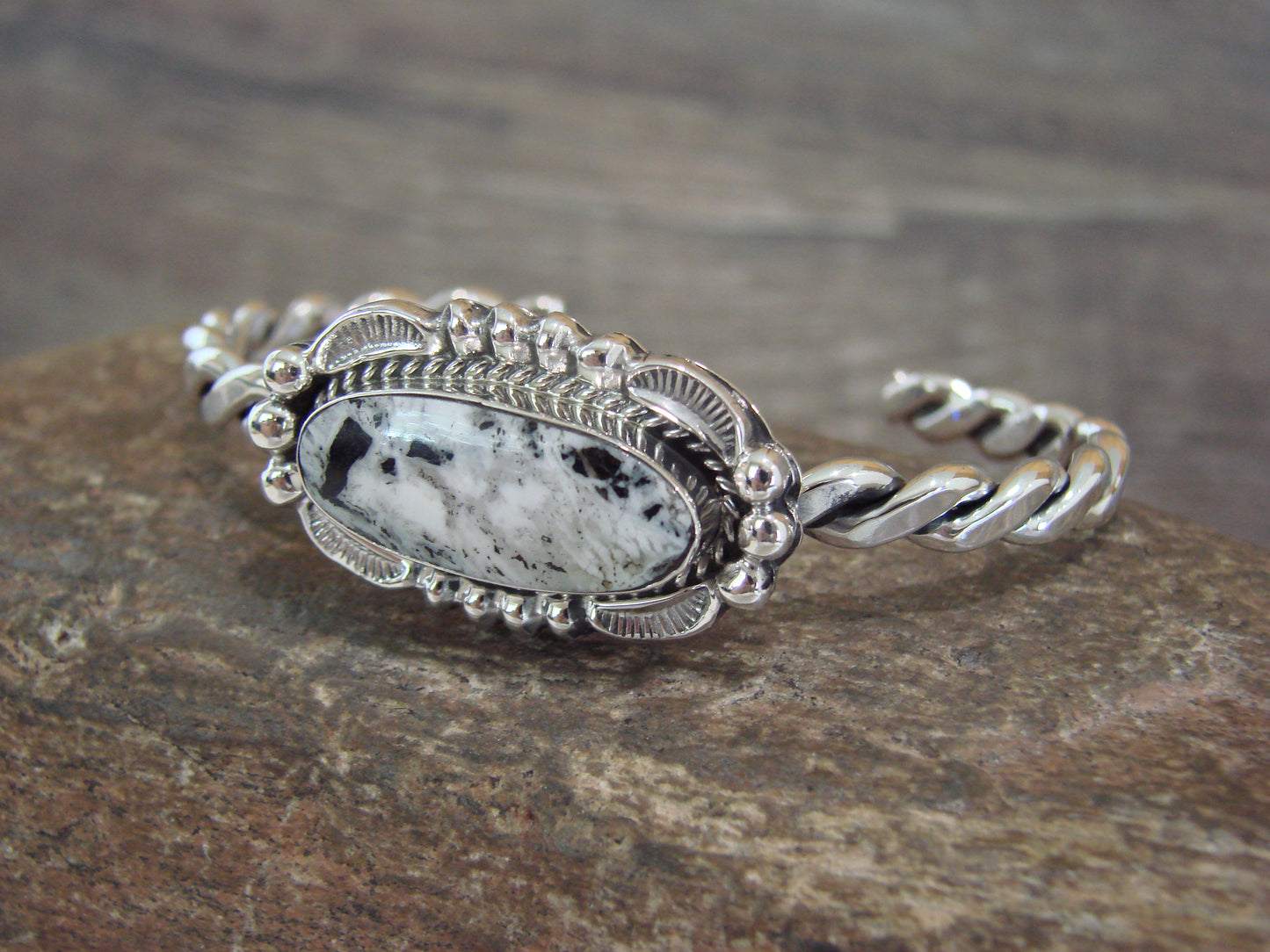 Native American Sterling Silver White Buffalo Turquoise Bracelet by Silversmith