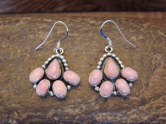 Native American Sterling Silver & Pink Conch Shell Dangle Earrings - Shorty