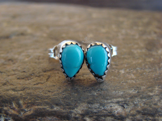 Native American Sterling Silver & Turquoise Tear Drop Post Earrings - Joe