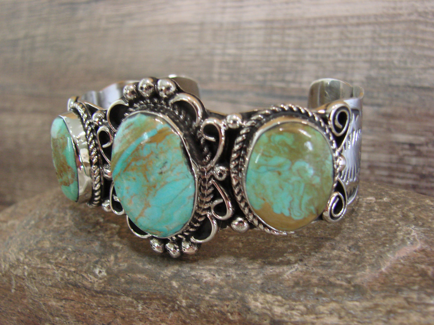 Native American Indian Nickel Silver & Turquoise Bracelet by Cleveland