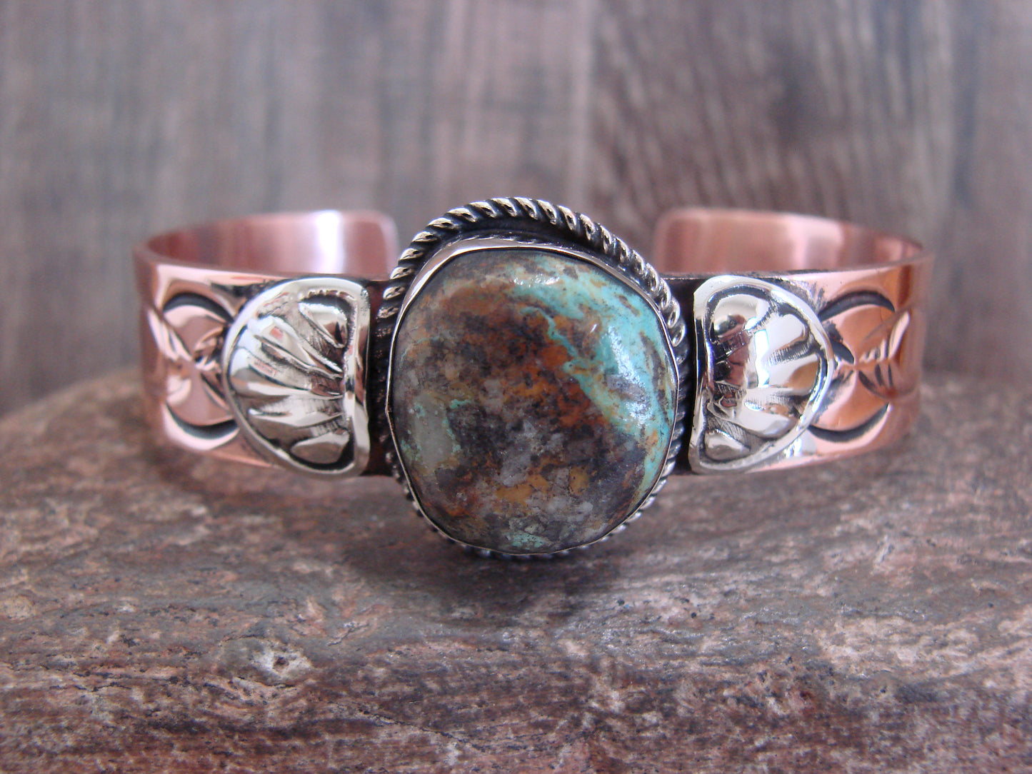 Native American Copper & Turquoise Bracelet by Cleveland