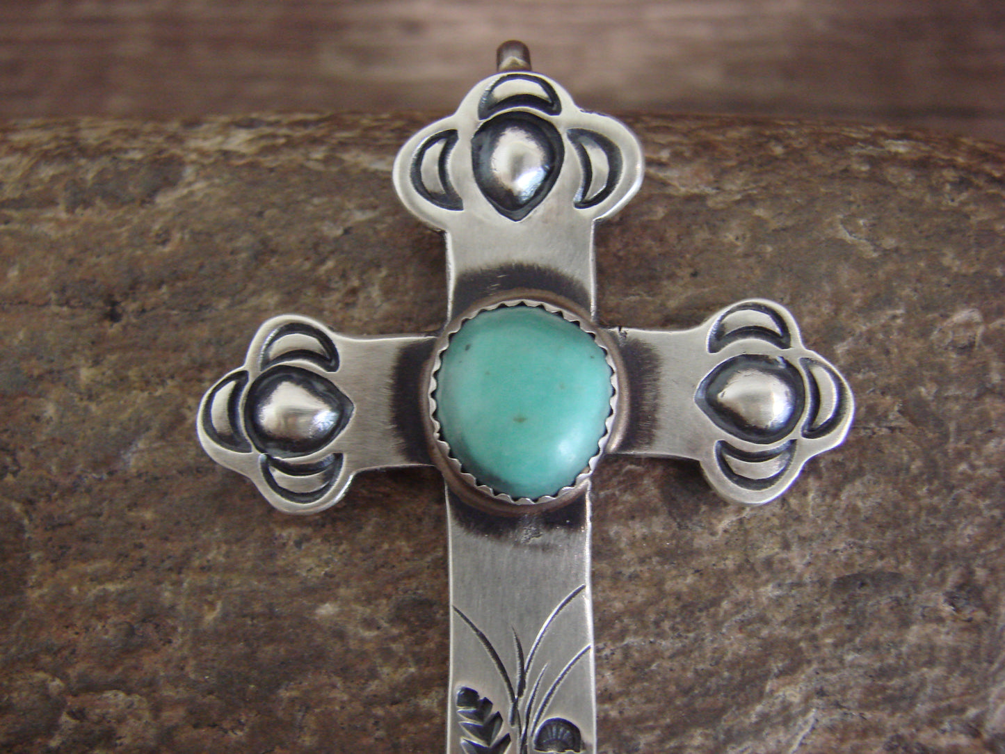 Native American Sterling Silver & Turquoise Cross Pendant Signed Cayatineto