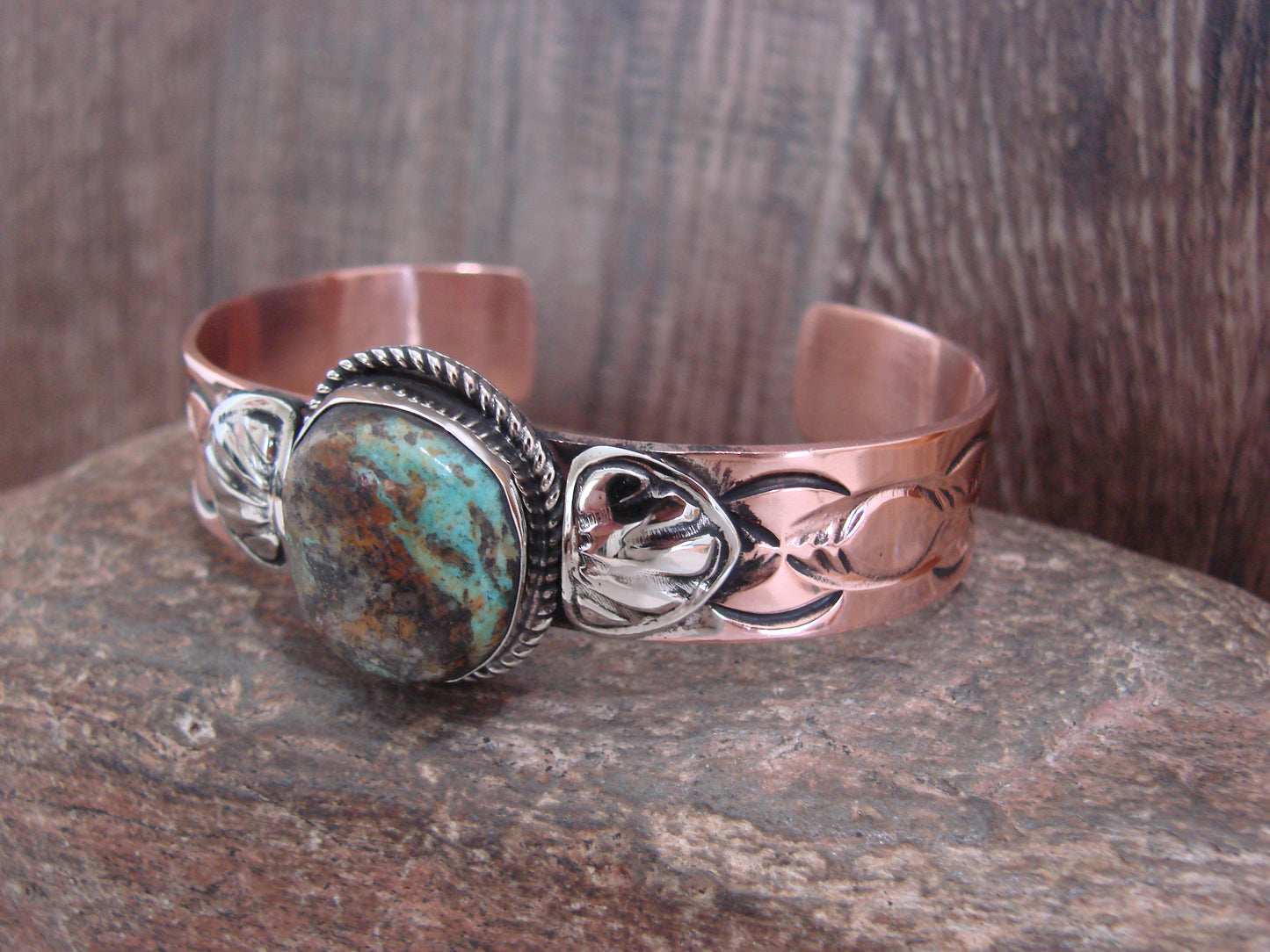 Native American Copper & Turquoise Bracelet by Cleveland