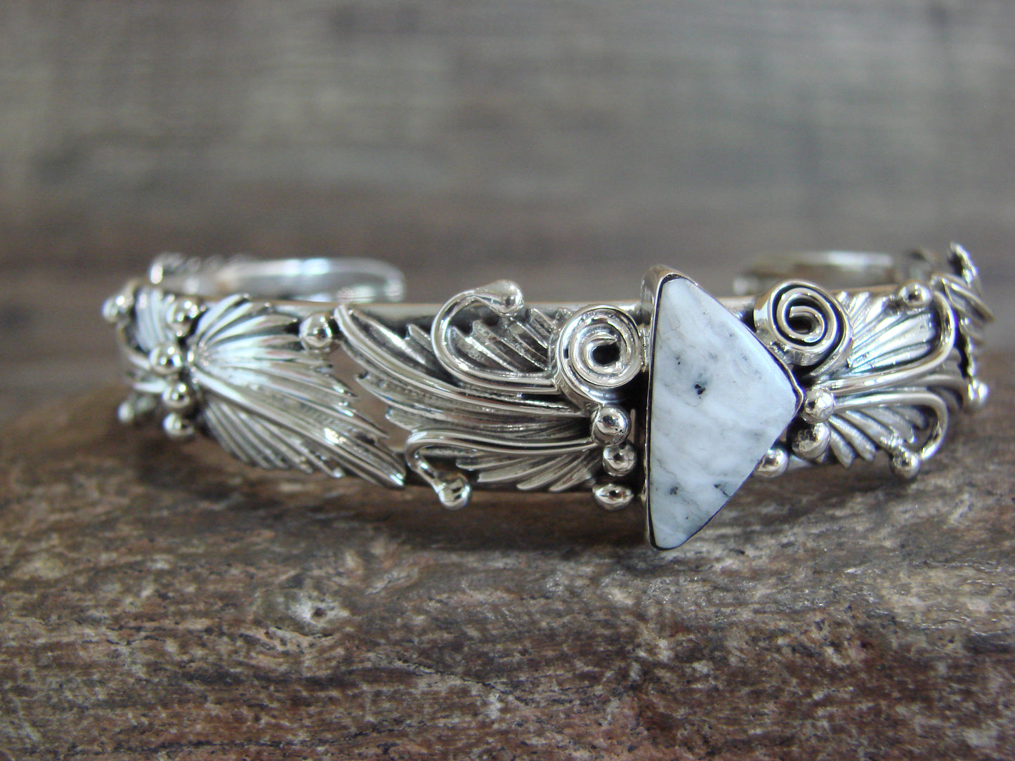 Native American Sterling Silver White Buffalo Turquoise Bracelet by Delgarito
