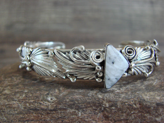 Native American Sterling Silver White Buffalo Turquoise Bracelet by Delgarito