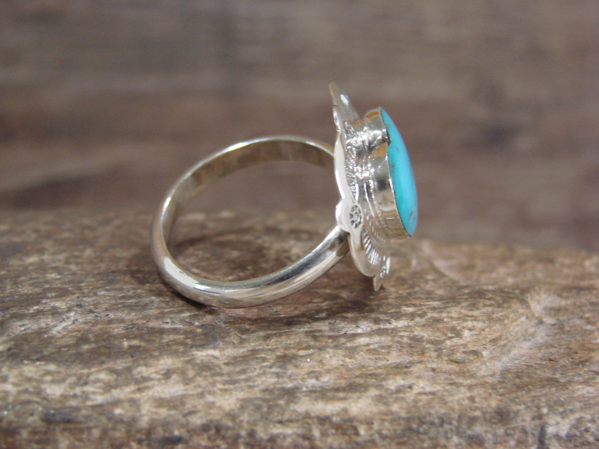 Native American Sterling Silver & Turquoise Heart Ring Size 8 - 9 - Coho