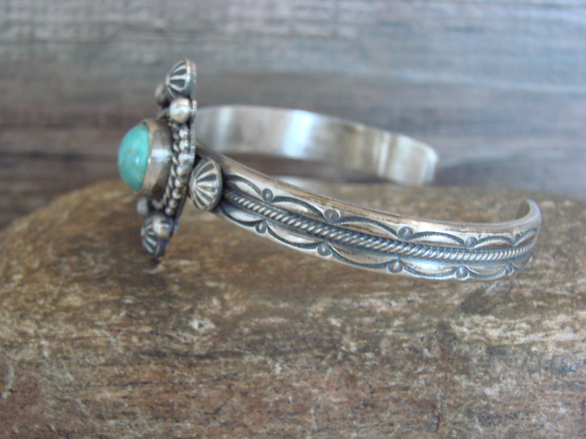 Native American Sterling Silver Turquoise Bracelet Signed MC