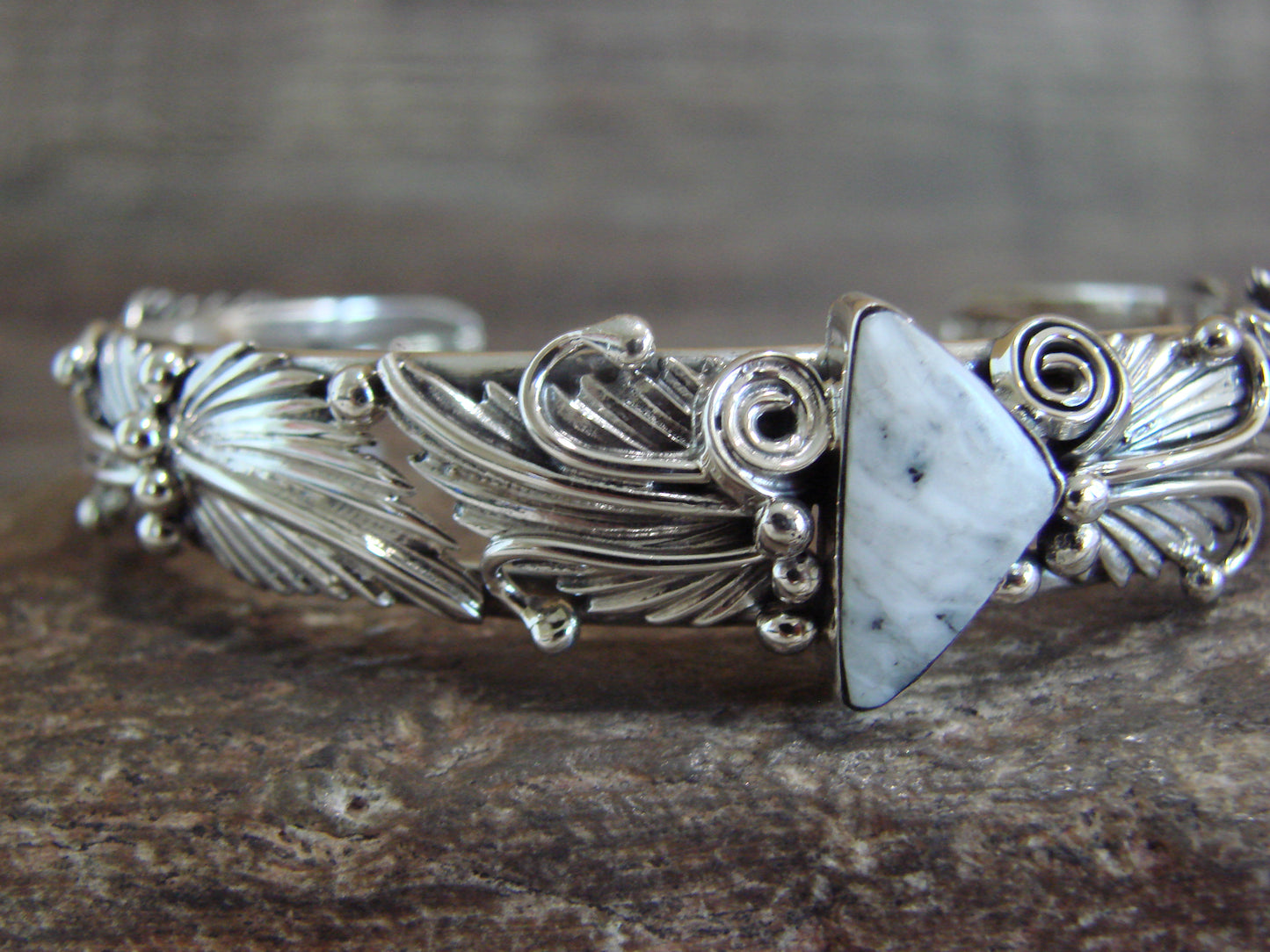 Native American Sterling Silver White Buffalo Turquoise Bracelet by Delgarito
