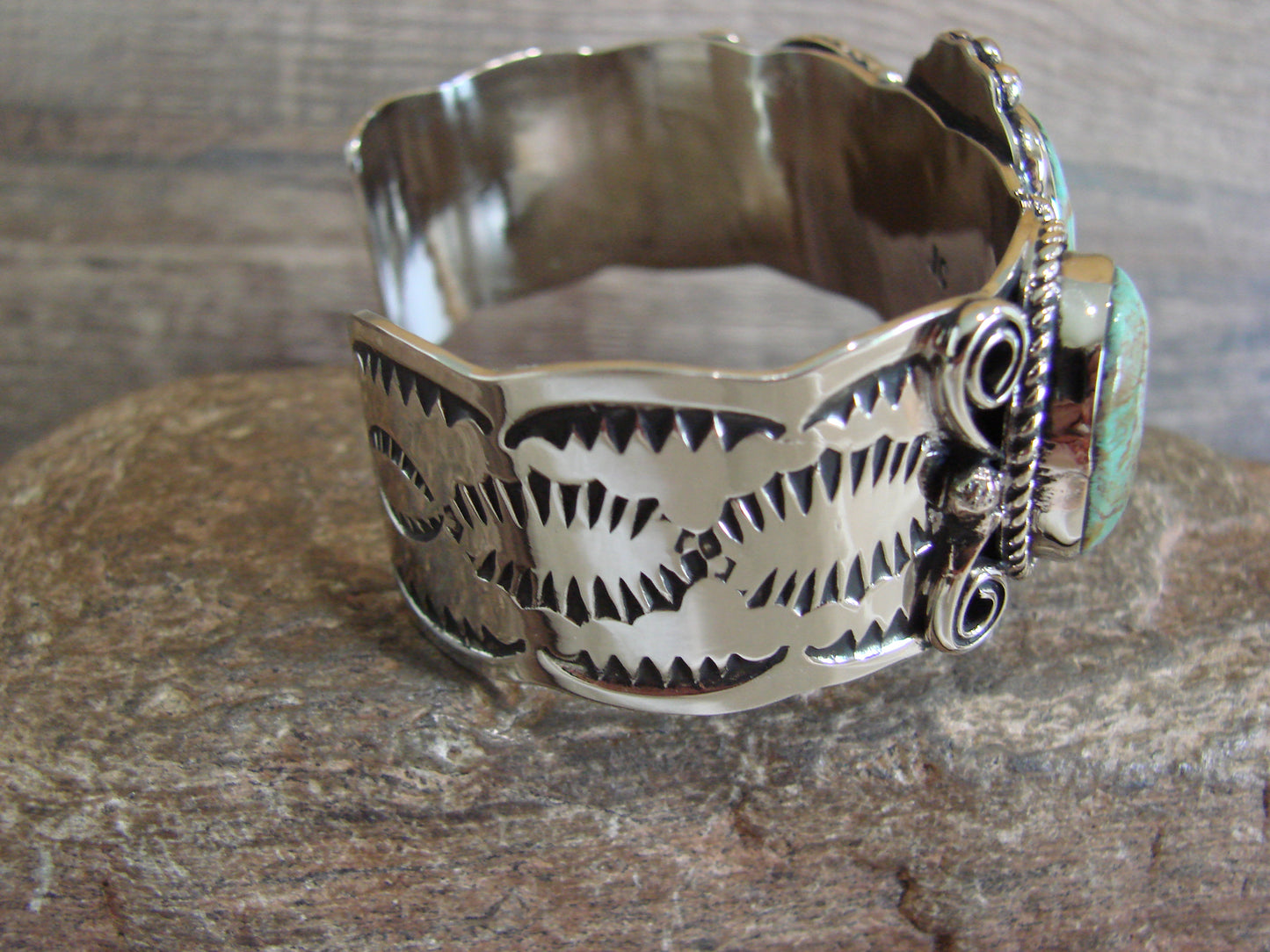 Native American Indian Nickel Silver & Turquoise Bracelet by Cleveland