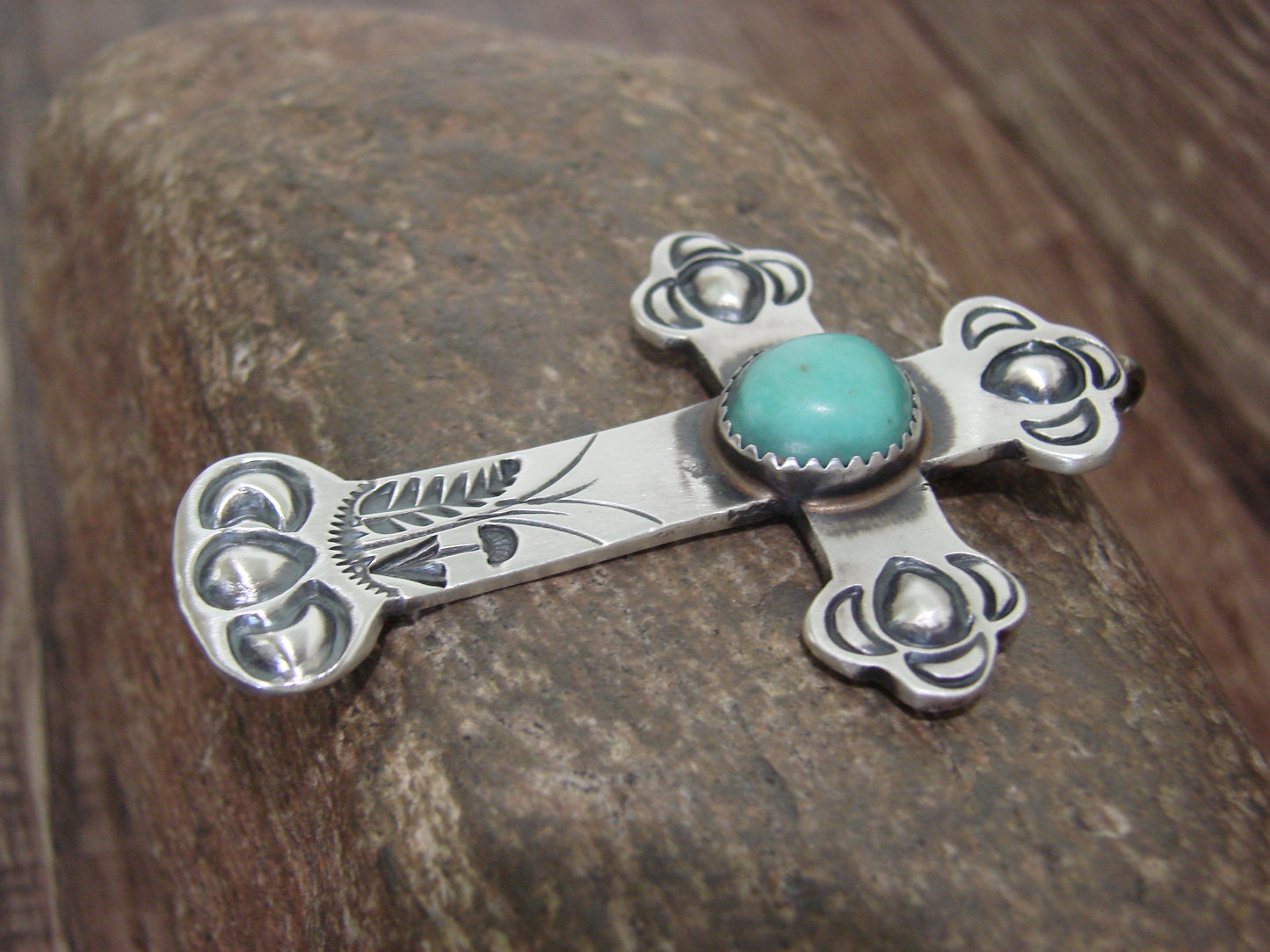 Native American Sterling Silver & Turquoise Cross Pendant Signed Cayatineto