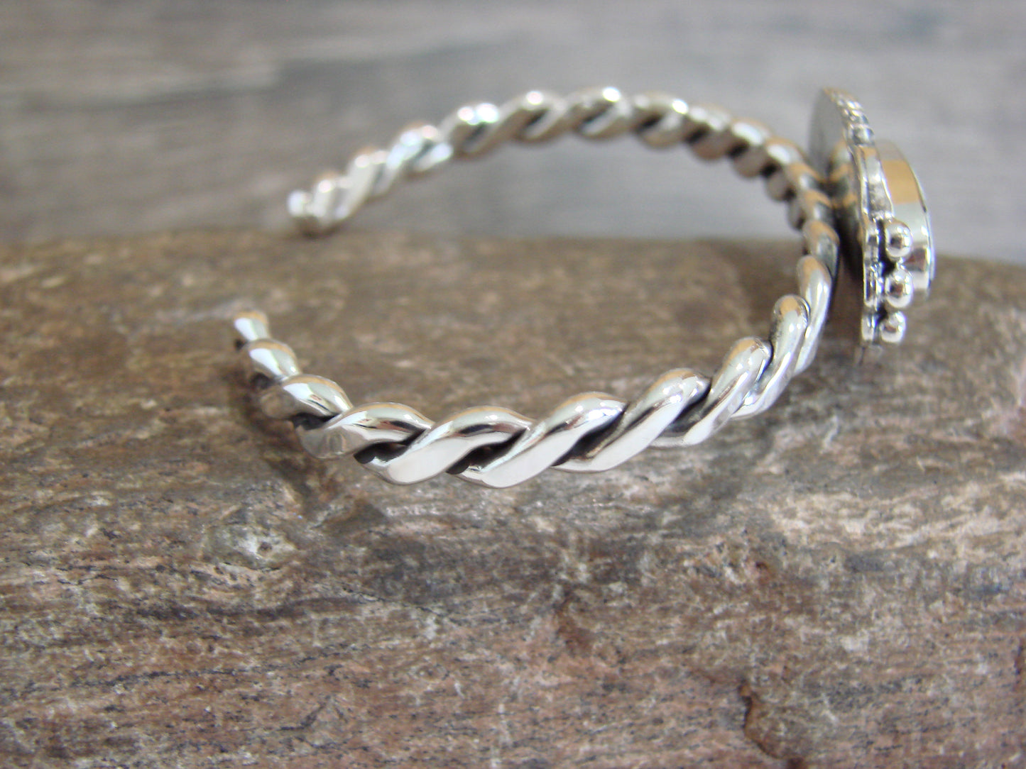 Native American Sterling Silver White Buffalo Turquoise Bracelet by Silversmith