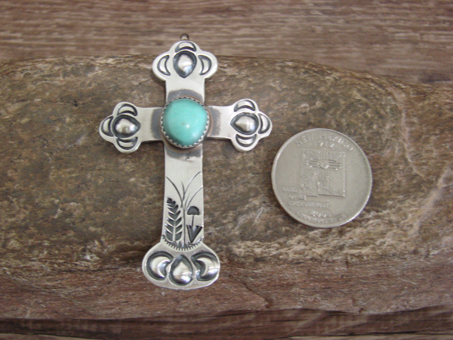 Native American Sterling Silver & Turquoise Cross Pendant Signed Cayatineto