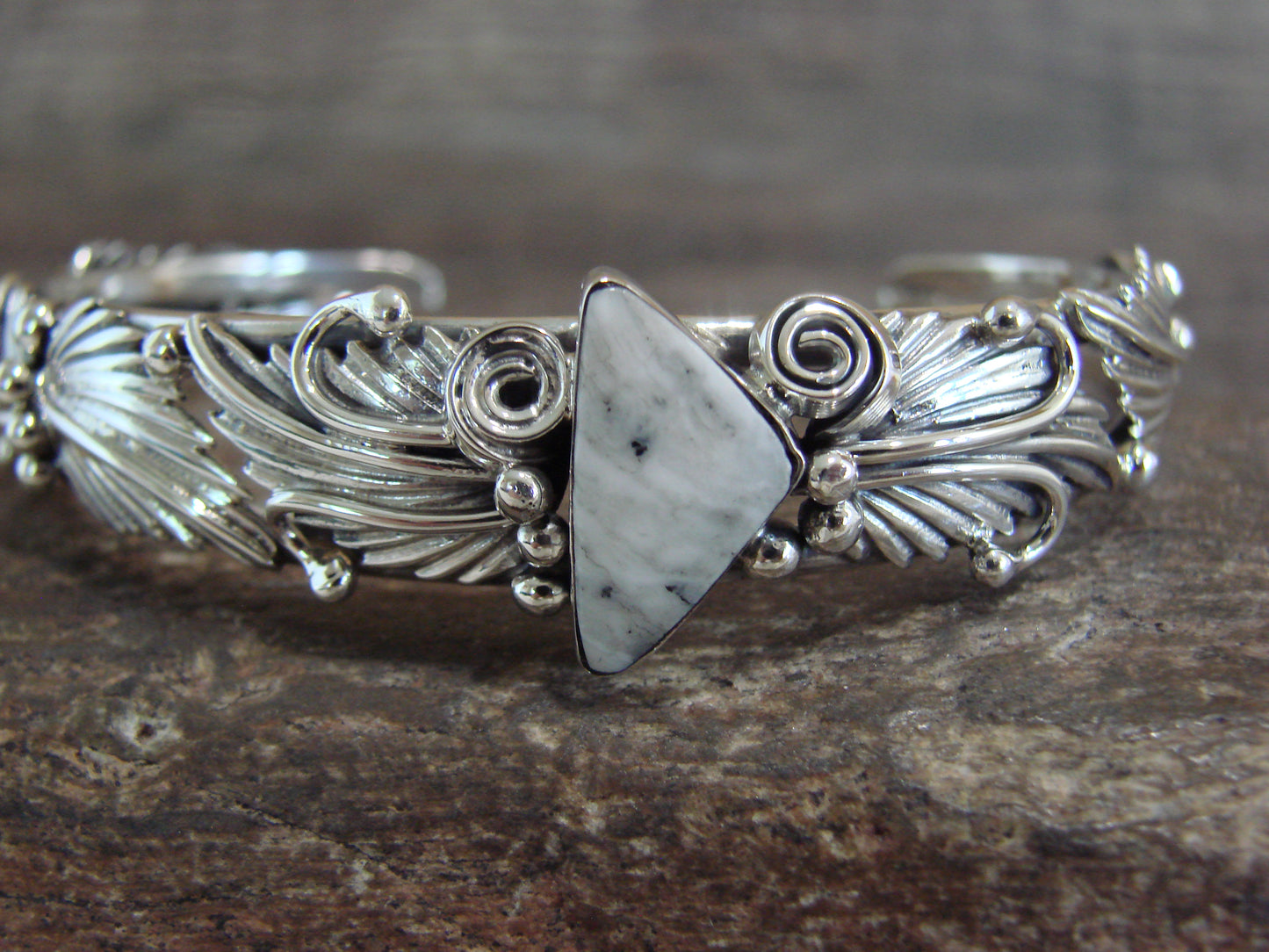 Native American Sterling Silver White Buffalo Turquoise Bracelet by Delgarito