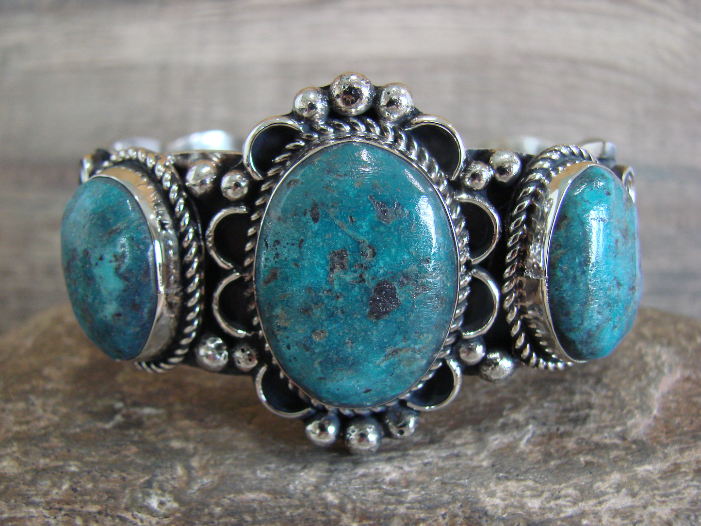 Native American Indian Nickel Silver & Turquoise Bracelet by Cleveland