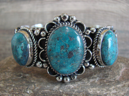Native American Indian Nickel Silver & Turquoise Bracelet by Cleveland
