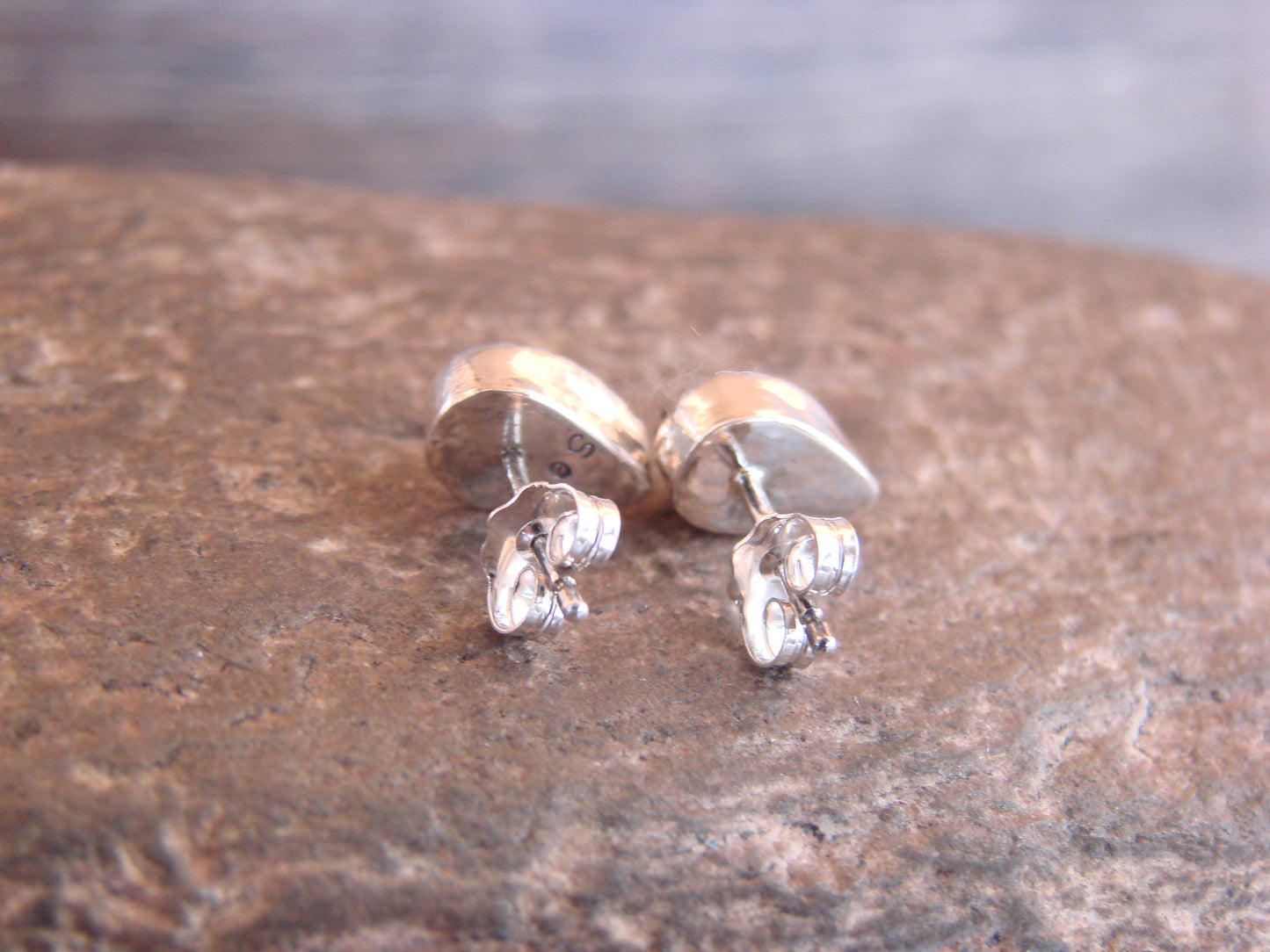 Native American Sterling Silver & Turquoise Tear Drop Post Earrings - Joe