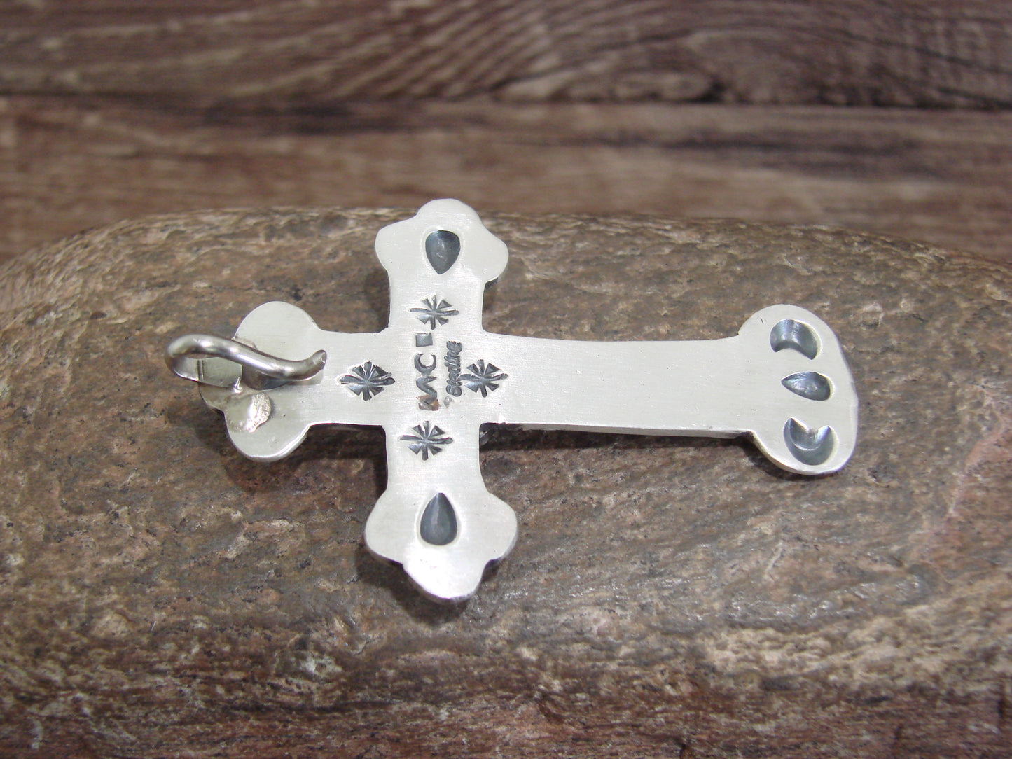 Native American Sterling Silver & Turquoise Cross Pendant Signed Cayatineto