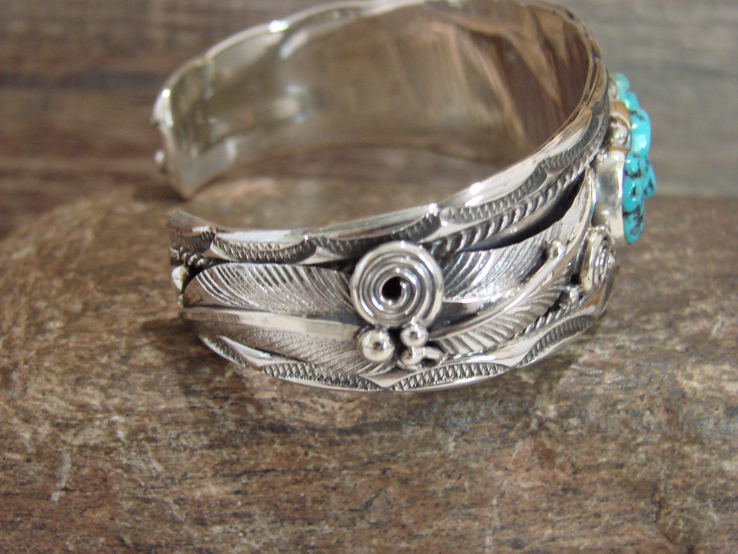 Native American Sterling Silver & Turquoise Row Cuff Bracelet by Morgan