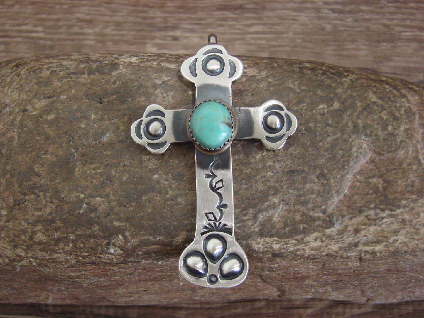 Native American Sterling Silver & Turquoise Cross Pendant Signed Cayatineto