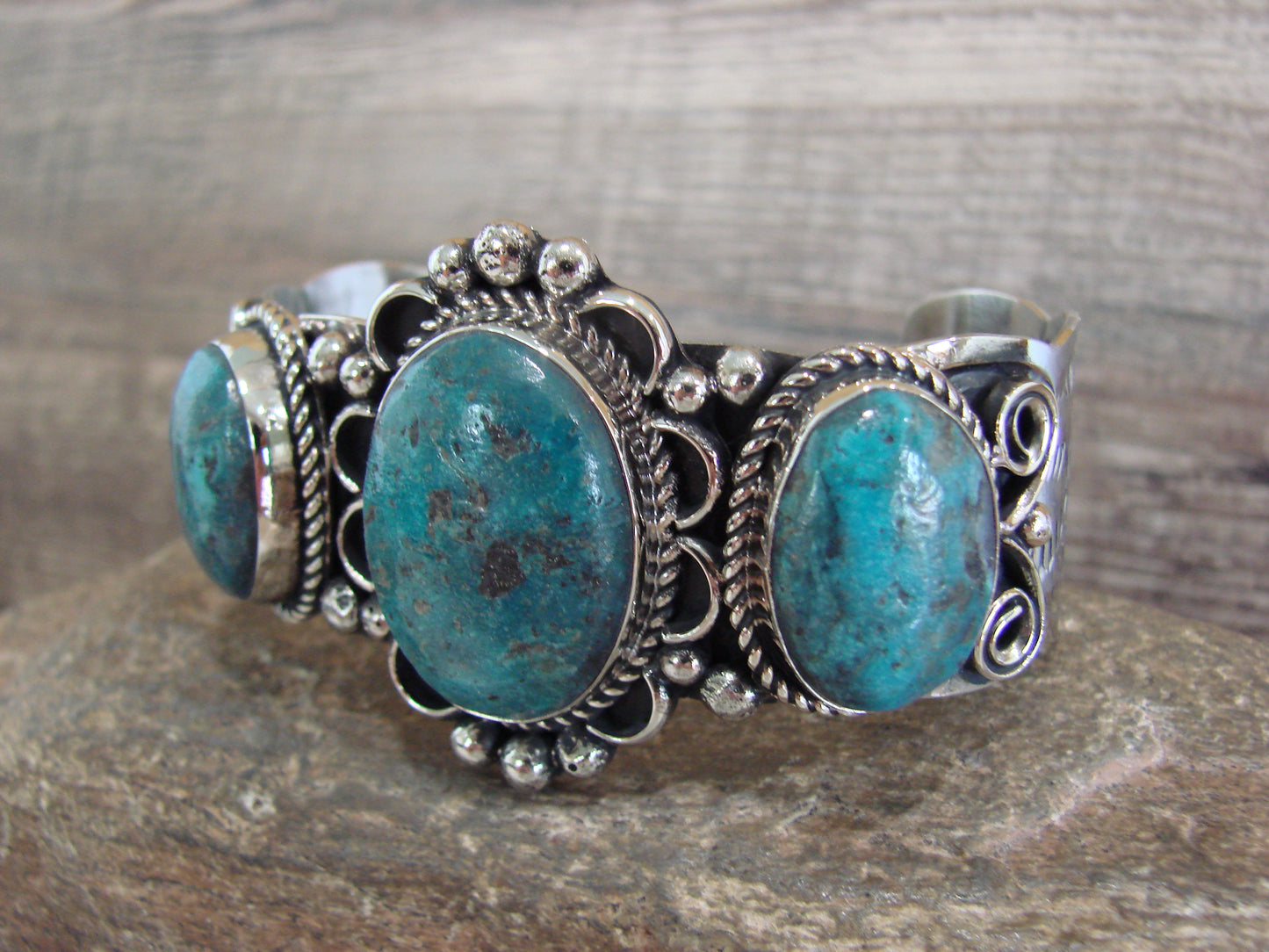 Native American Indian Nickel Silver & Turquoise Bracelet by Cleveland