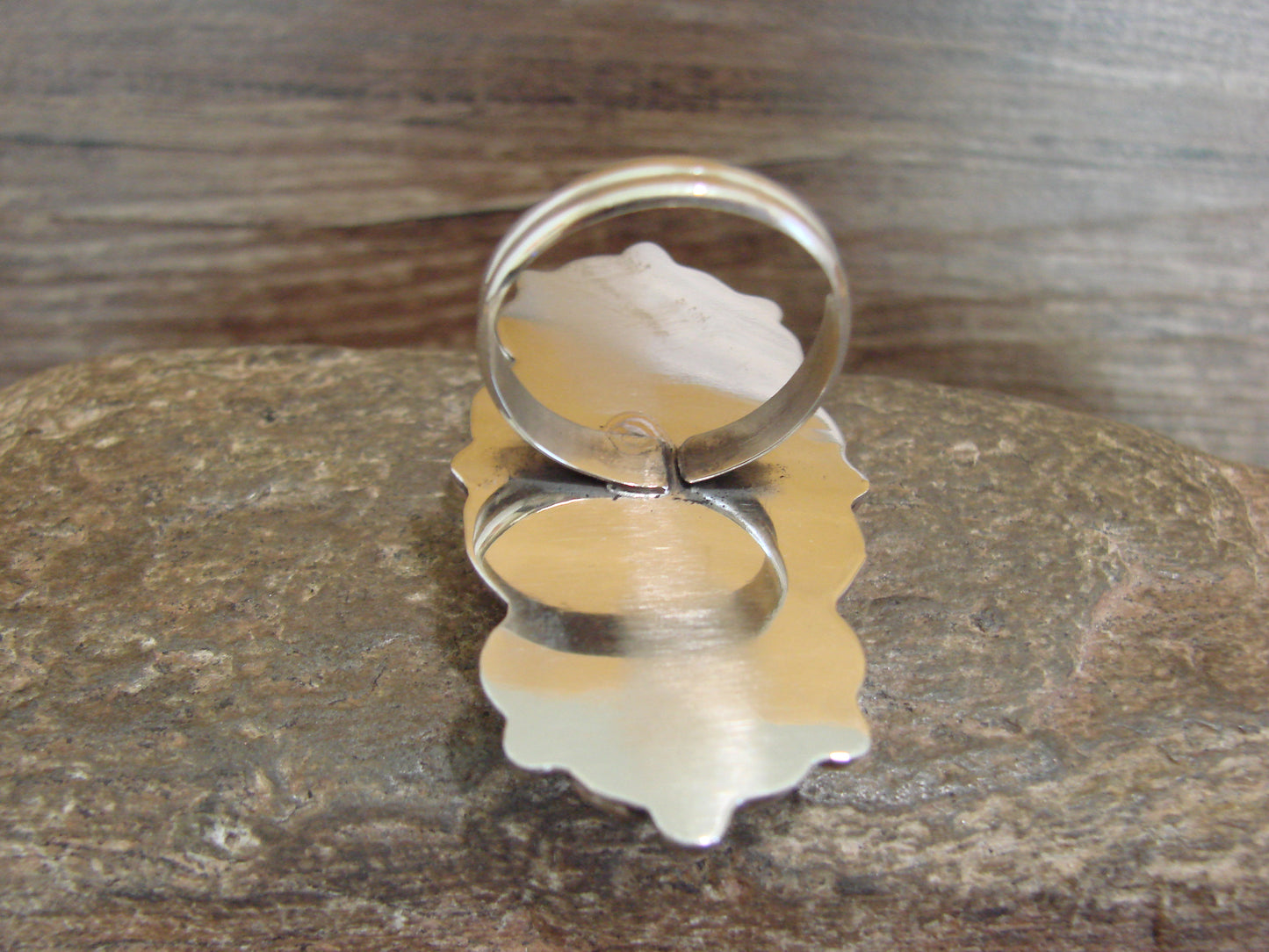 Native American Nickel Silver & Turquoise Adjustable Ring by Cleveland - Size 8 - 10