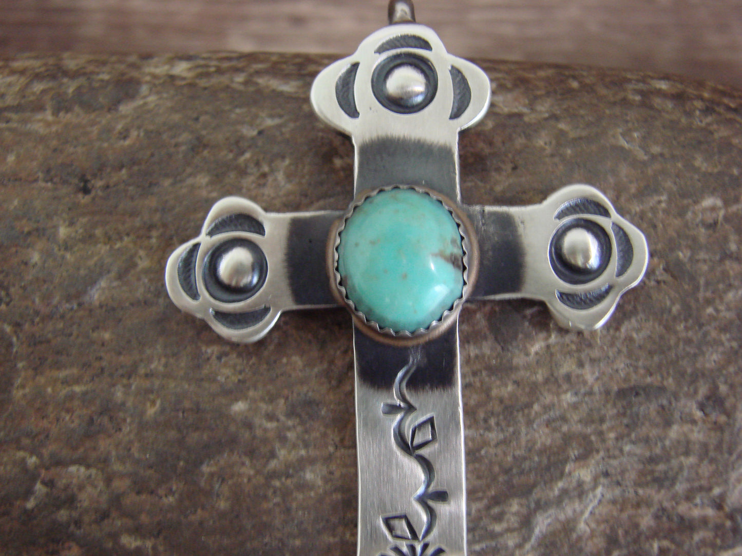 Native American Sterling Silver & Turquoise Cross Pendant Signed Cayatineto