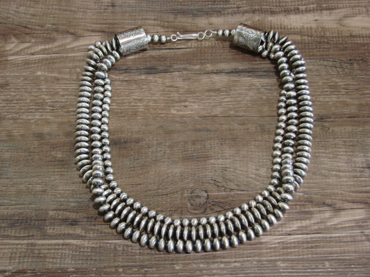 Native American Sterling Silver 20" Multi Strand Navajo Pearl Necklace - Begay