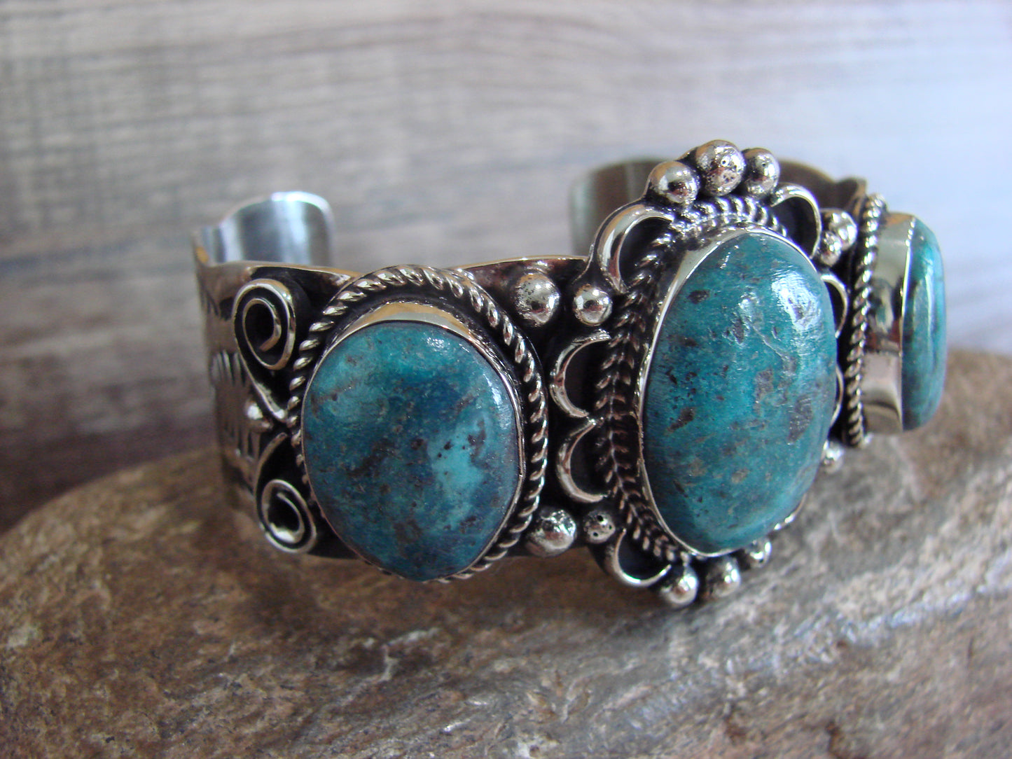 Native American Indian Nickel Silver & Turquoise Bracelet by Cleveland