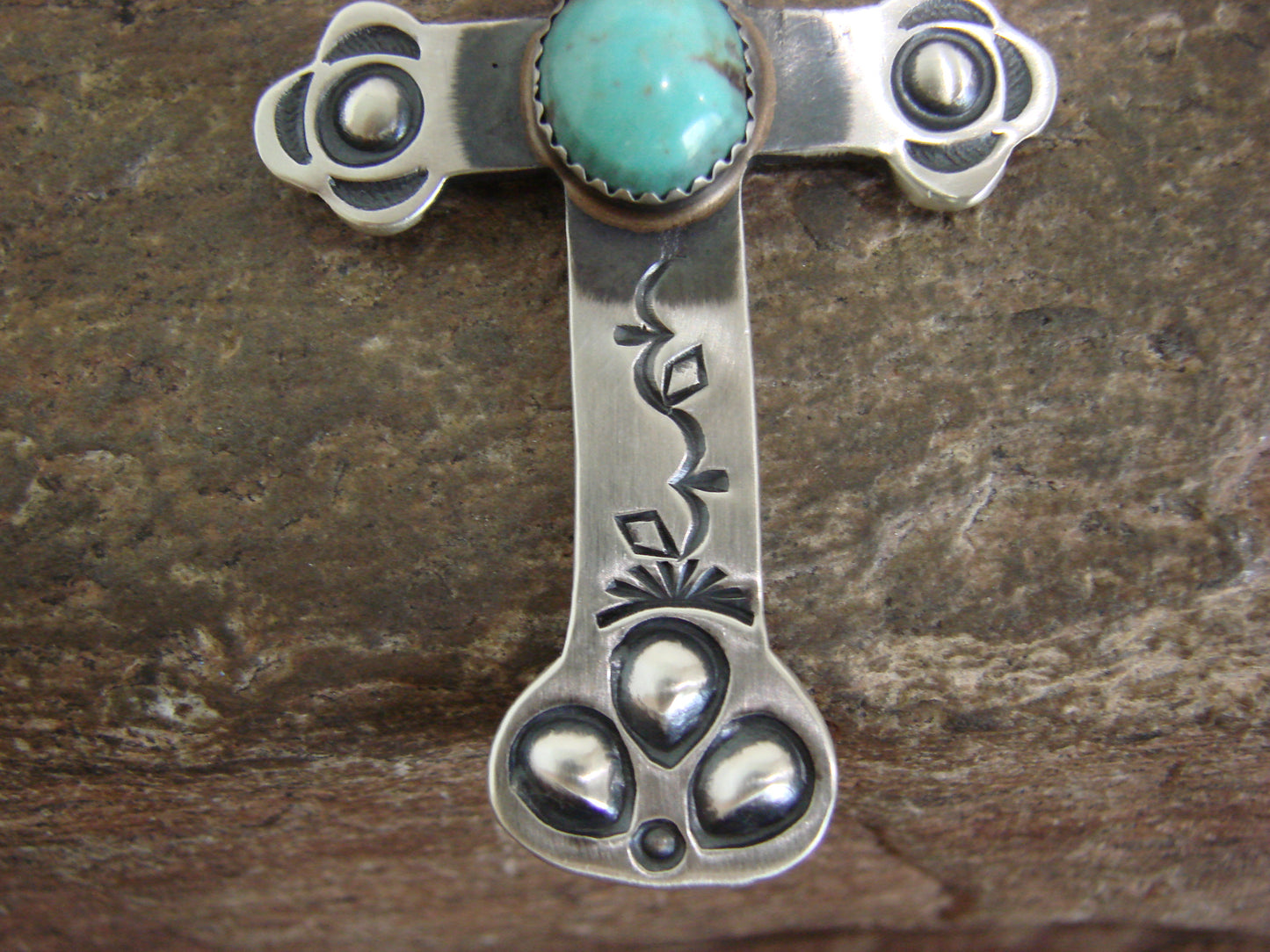 Native American Sterling Silver & Turquoise Cross Pendant Signed Cayatineto