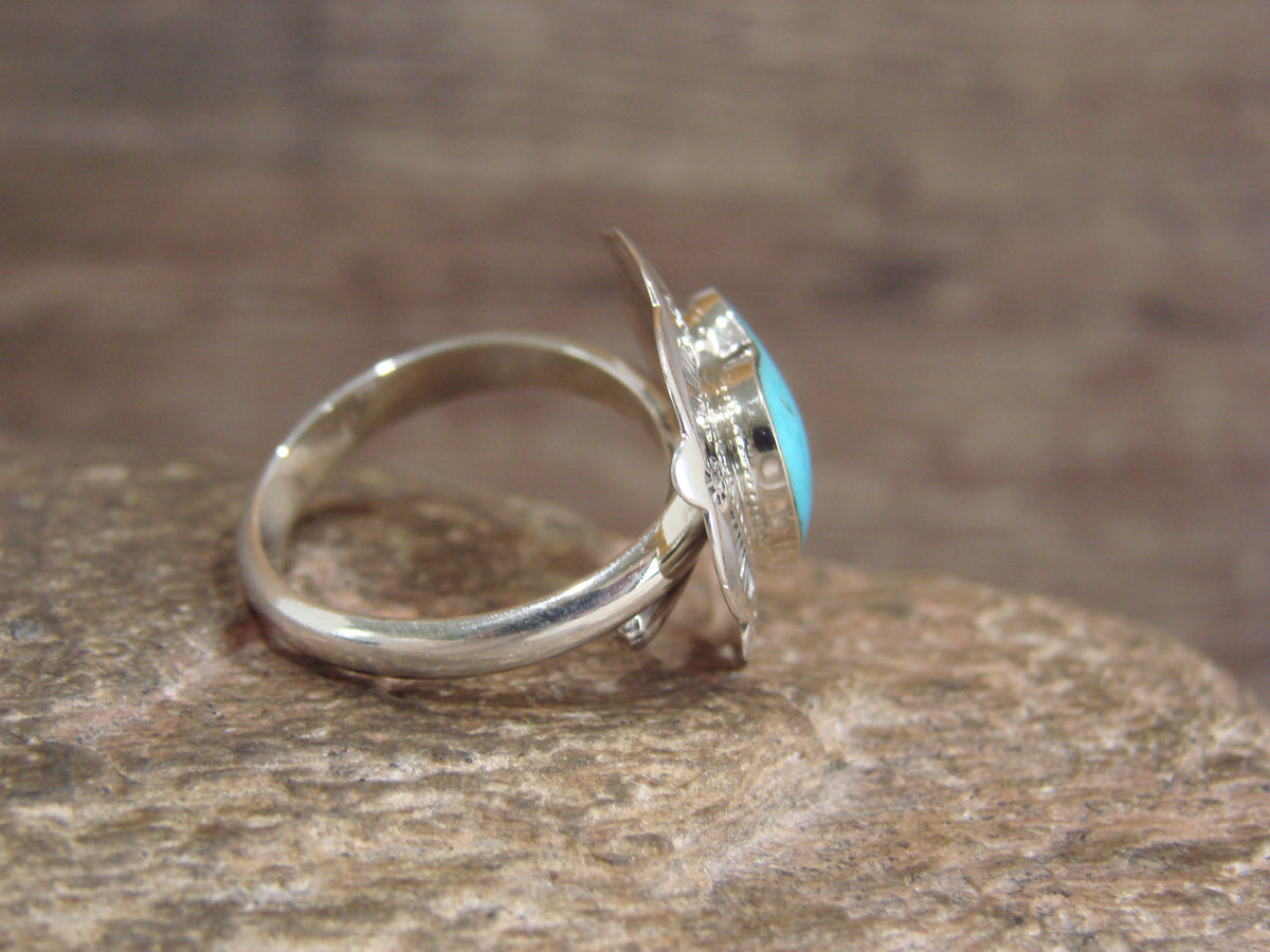 Native American Sterling Silver & Turquoise Heart Ring Size 8 - 9 - Coho