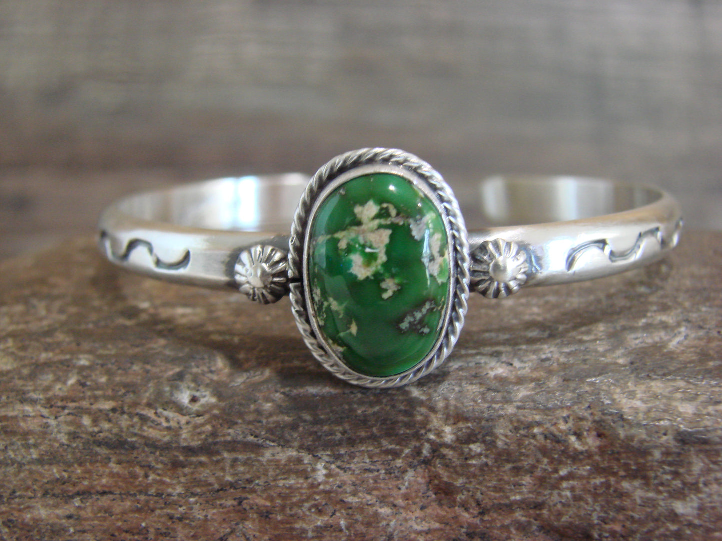 Native American Sterling Silver & Sonoran Turquoise Bracelet Signed SY