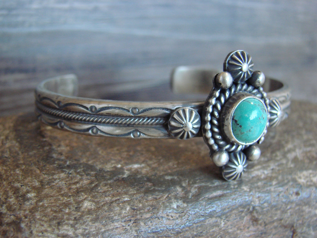 Native American Sterling Silver Turquoise Bracelet Signed MC