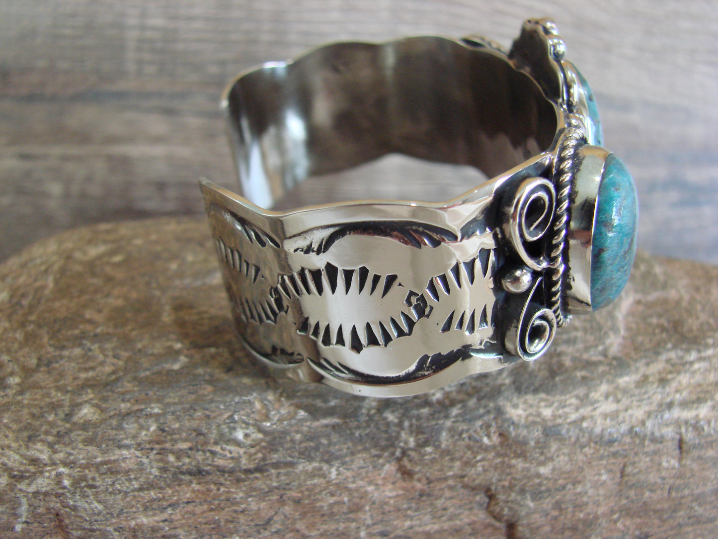 Native American Indian Nickel Silver & Turquoise Bracelet by Cleveland