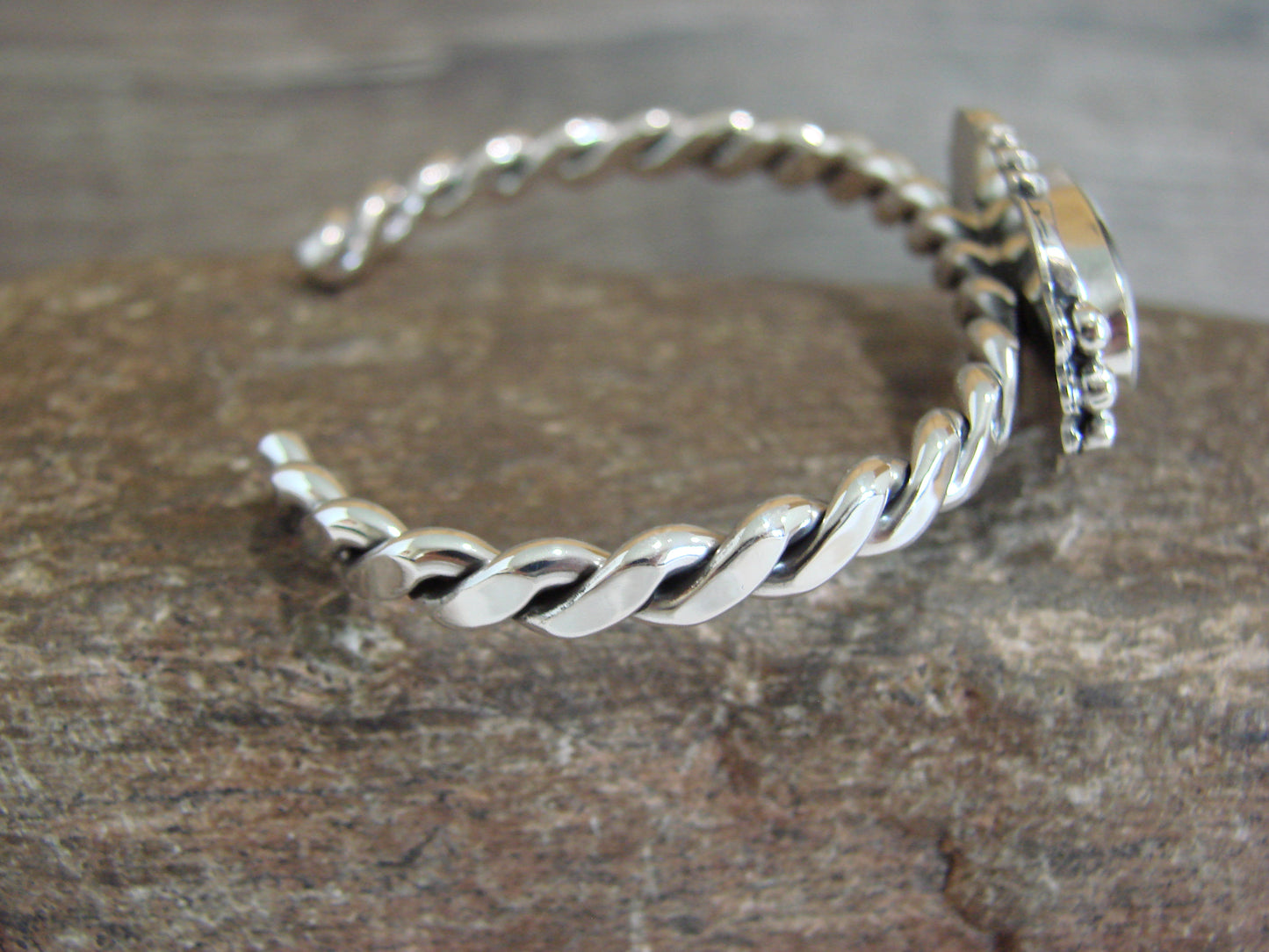 Native American Sterling Silver White Buffalo Turquoise Bracelet by Silversmith