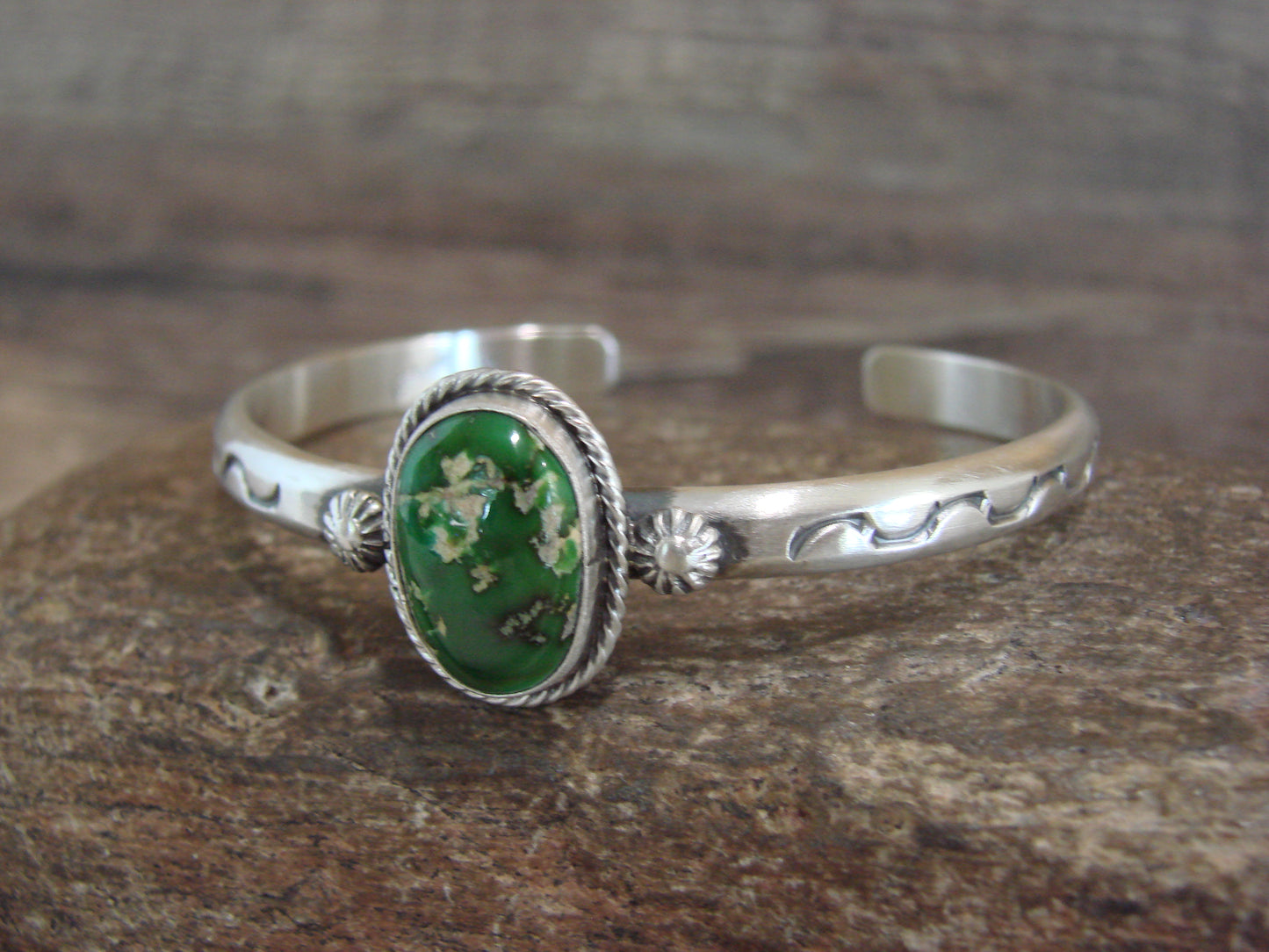 Native American Sterling Silver & Sonoran Turquoise Bracelet Signed SY
