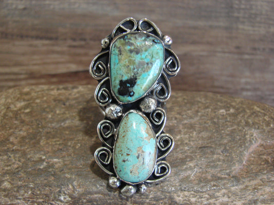 Native American Nickel Silver & Turquoise Ring by Cleveland - Size 10