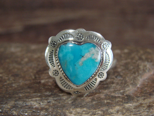 Native American Sterling Silver & Turquoise Heart Ring Size 8 - 9 - Coho