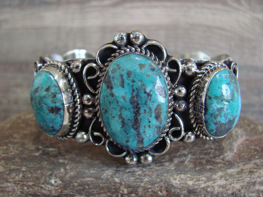 Native American Indian Nickel Silver & Turquoise Bracelet by Cleveland