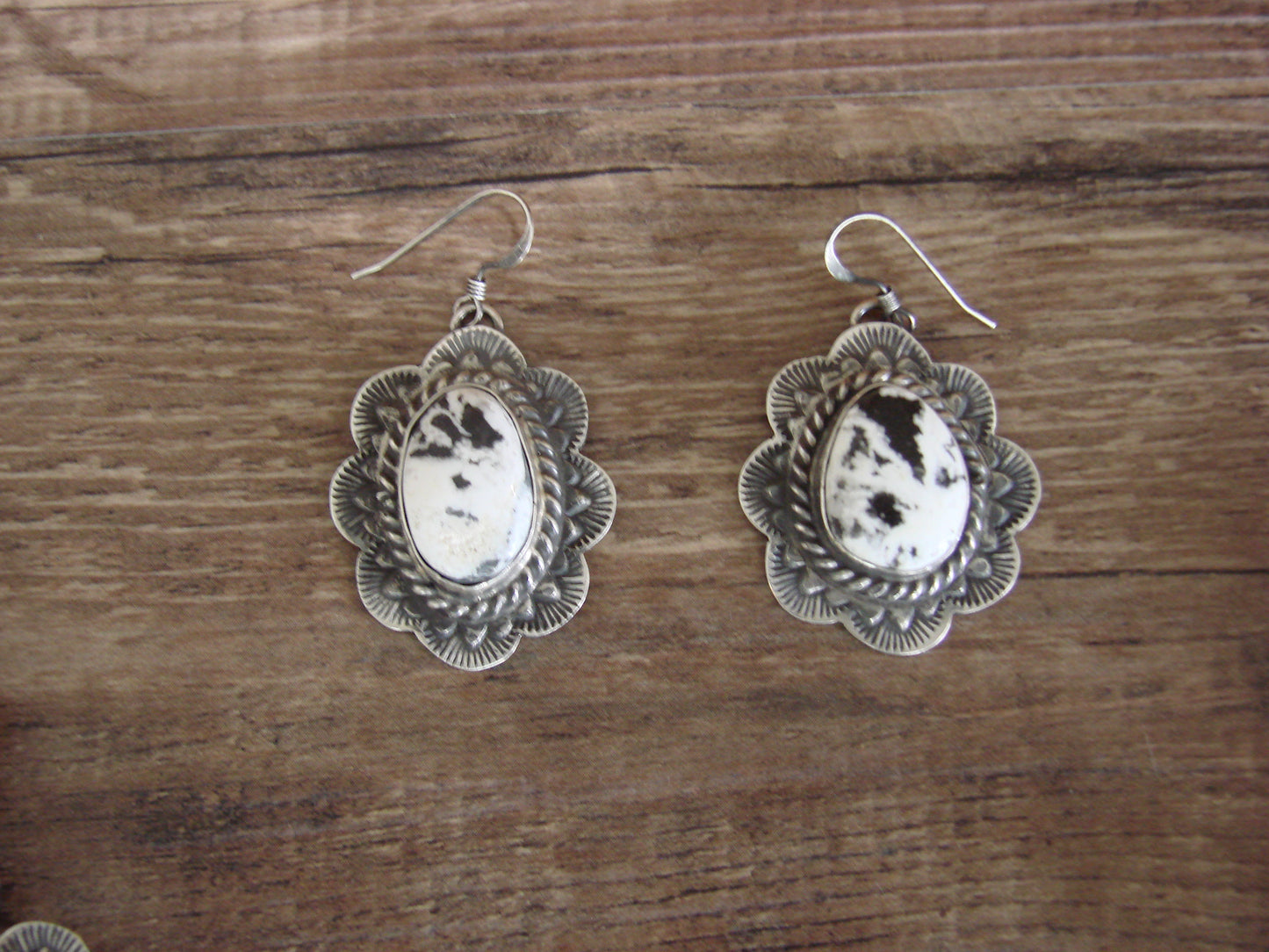 Native American Sterling Silver & White Buffalo Turquoise Squash Blossom Set by Kee-J