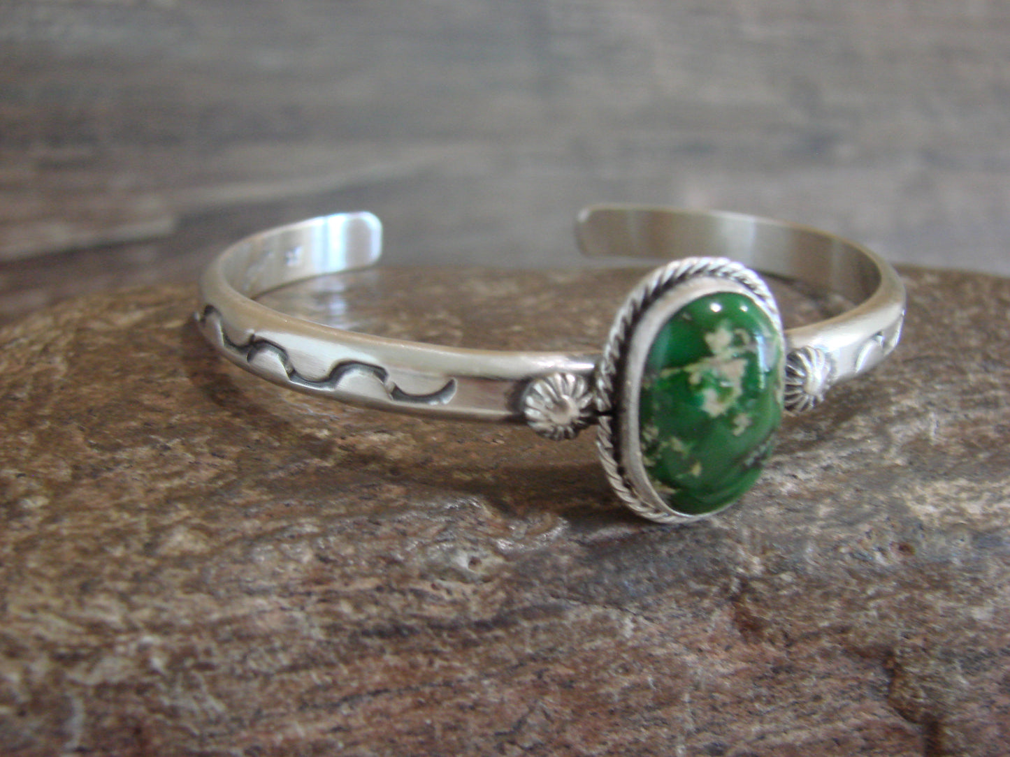 Native American Sterling Silver & Sonoran Turquoise Bracelet Signed SY