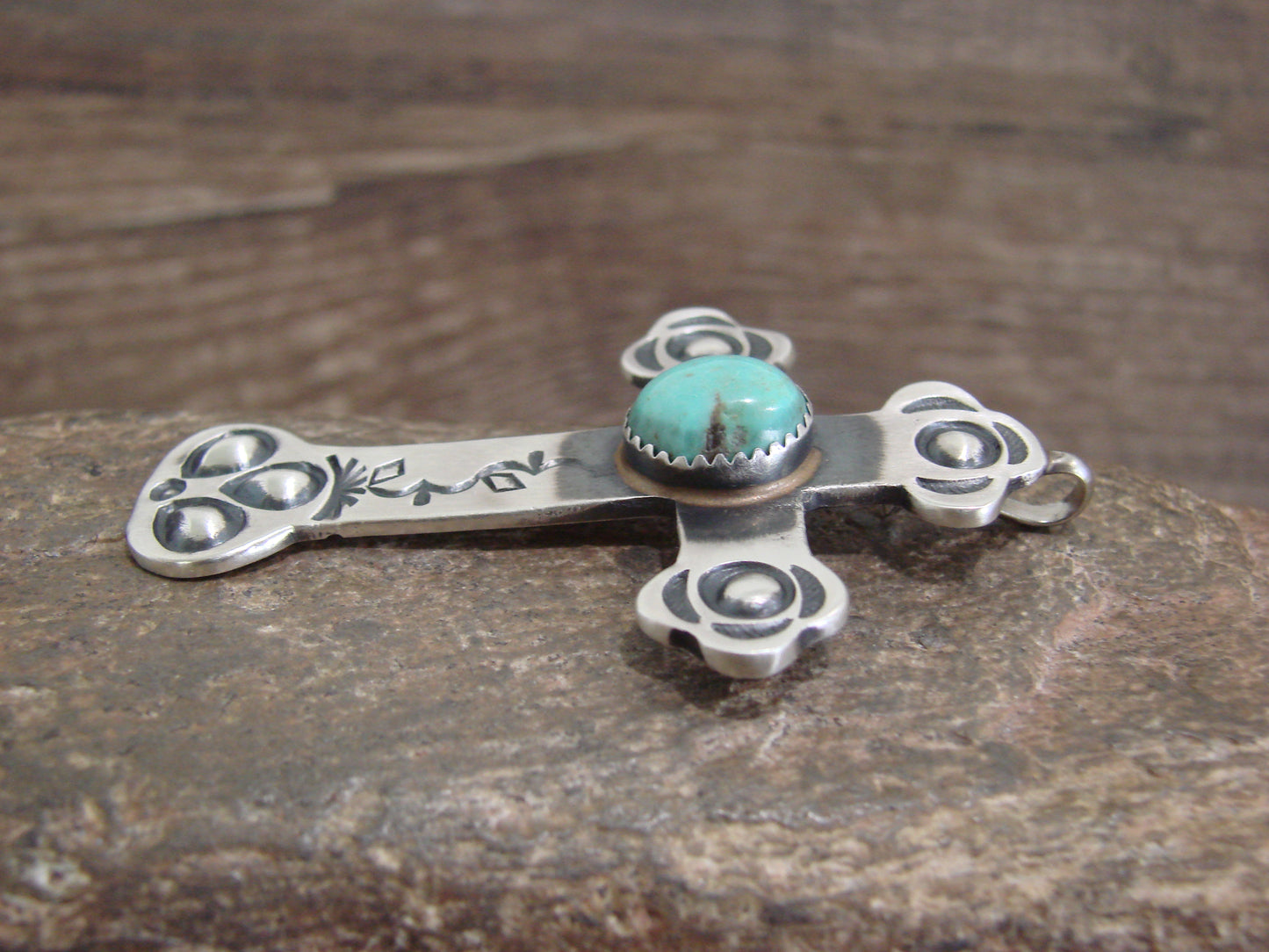 Native American Sterling Silver & Turquoise Cross Pendant Signed Cayatineto