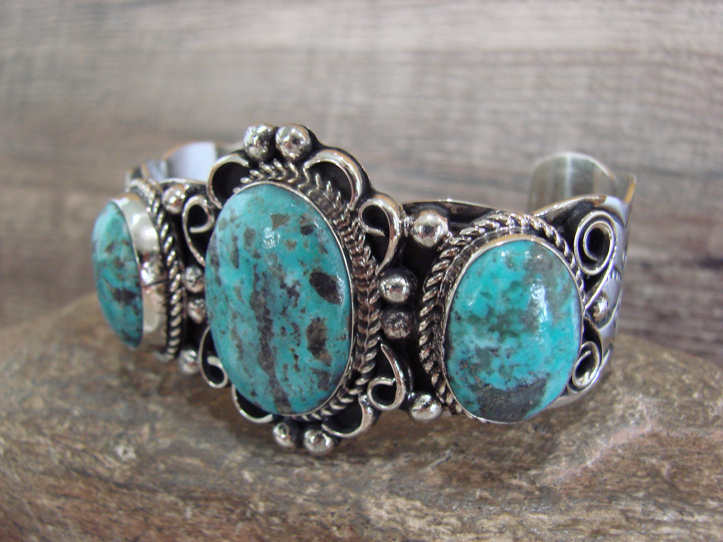 Native American Indian Nickel Silver & Turquoise Bracelet by Cleveland
