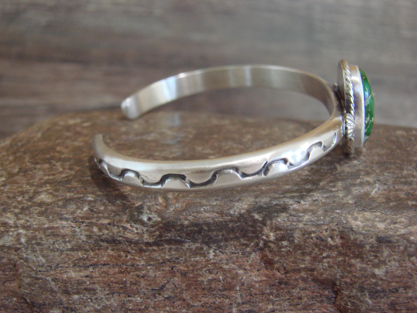 Native American Sterling Silver & Sonoran Turquoise Bracelet Signed SY