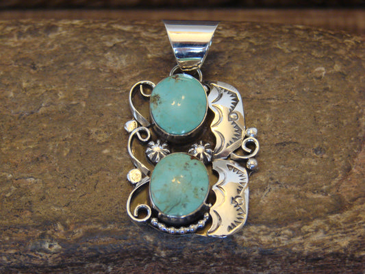 Native American Sterling Silver & Turquoise Pendant by Delgarito