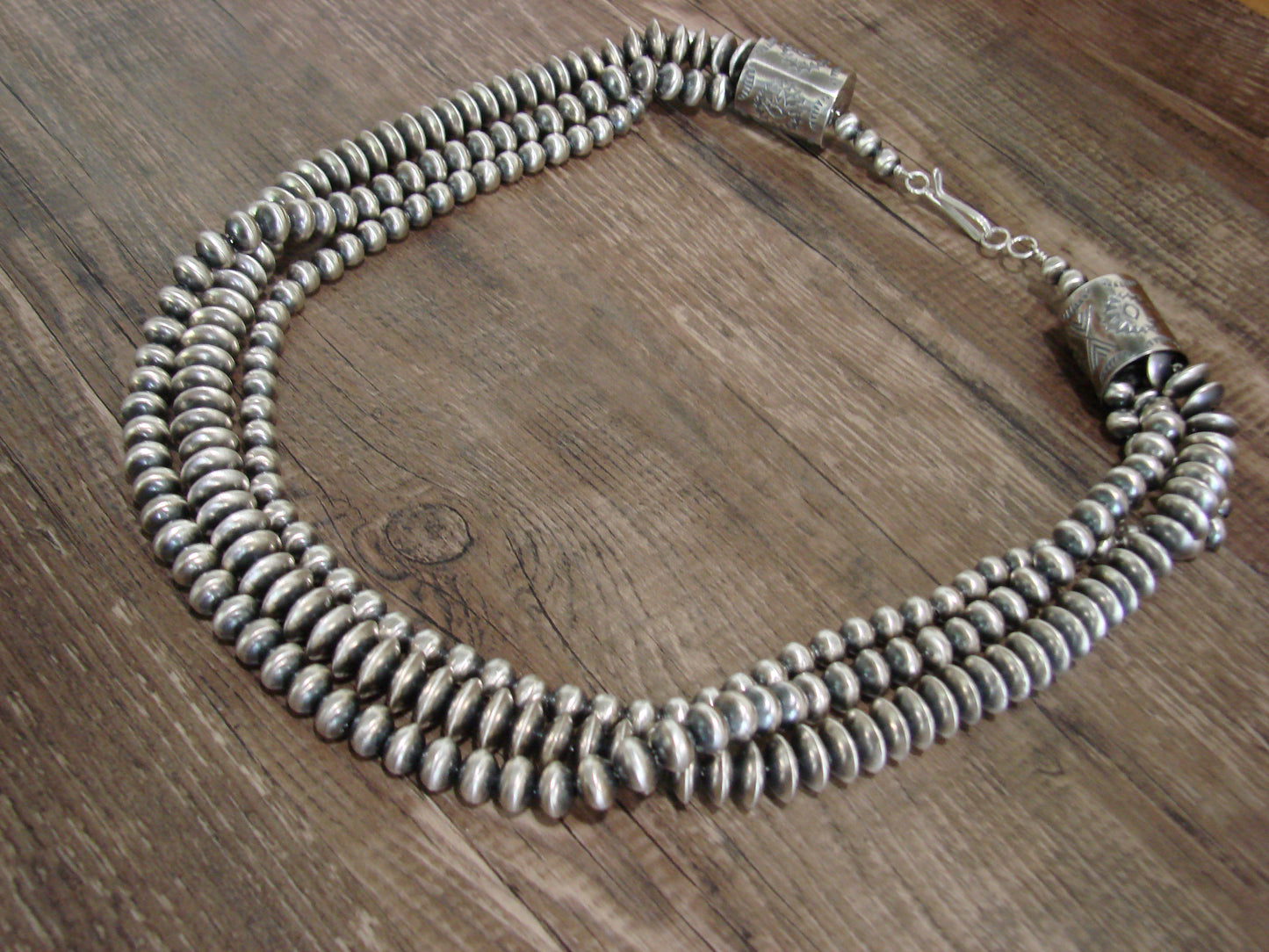Native American Sterling Silver 20" Multi Strand Navajo Pearl Necklace - Begay