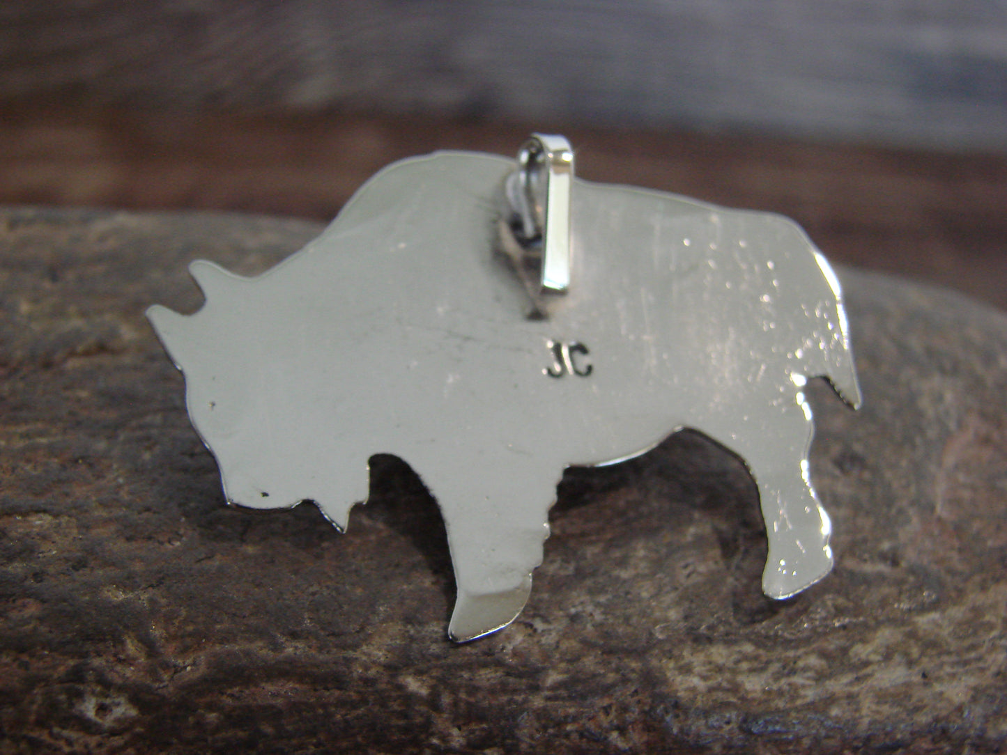 Native American Nickel Silver & Howlite Buffalo Pendant - Cleveland