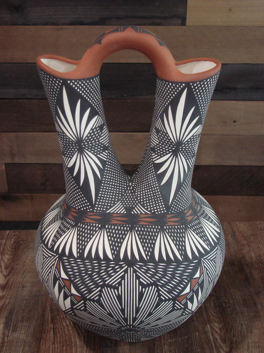 Native American Acoma Pueblo Fine Line Hand Painted Wedding Vase by Vallo