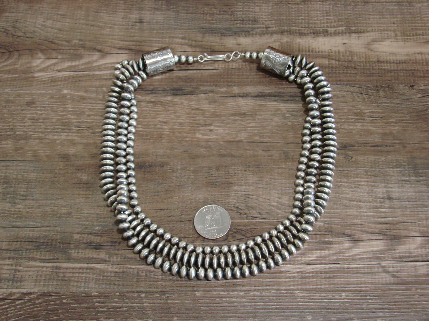 Native American Sterling Silver 20" Multi Strand Navajo Pearl Necklace - Begay