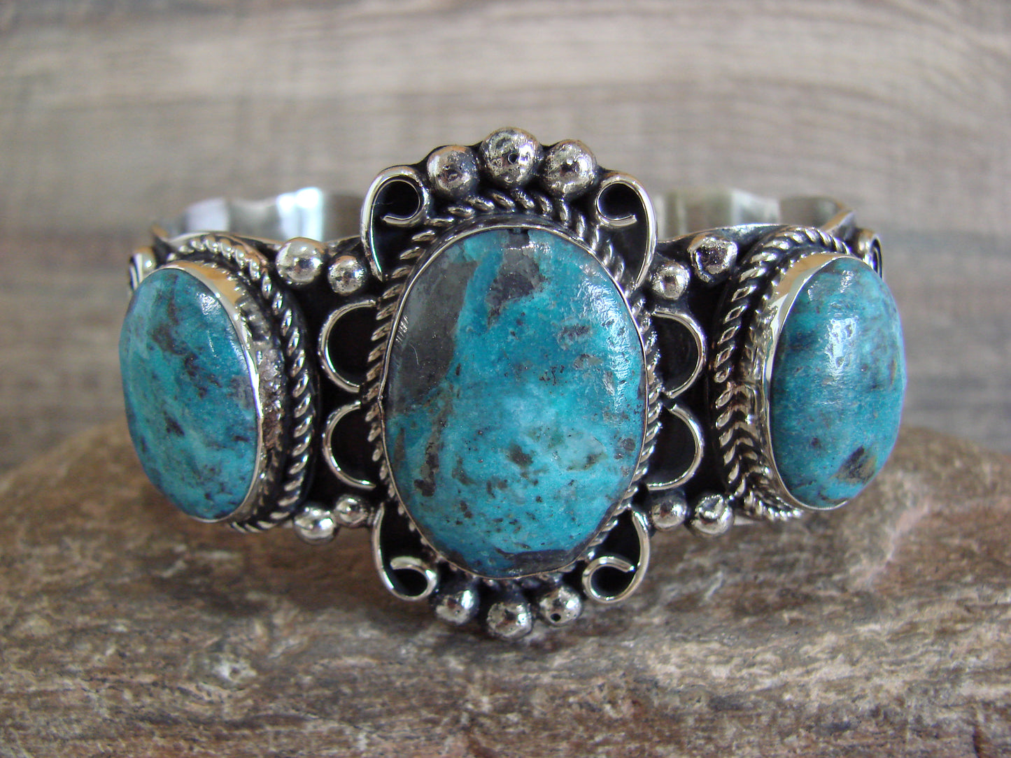 Native American Indian Nickel Silver & Turquoise Bracelet by Cleveland