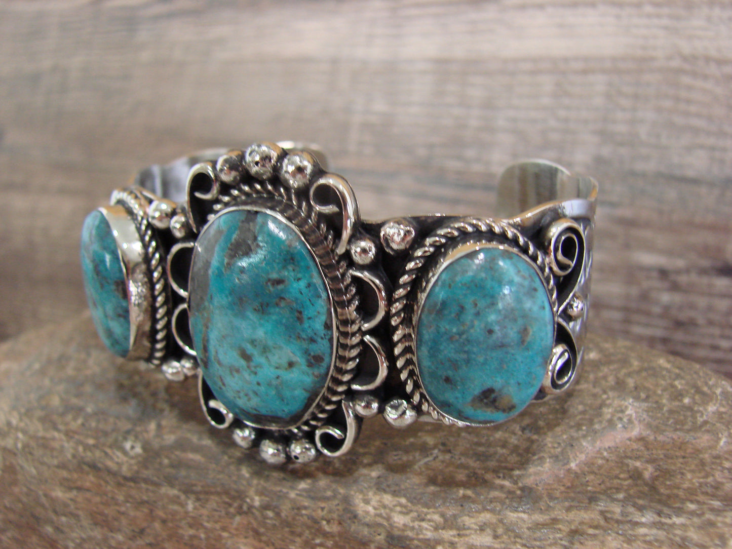 Native American Indian Nickel Silver & Turquoise Bracelet by Cleveland
